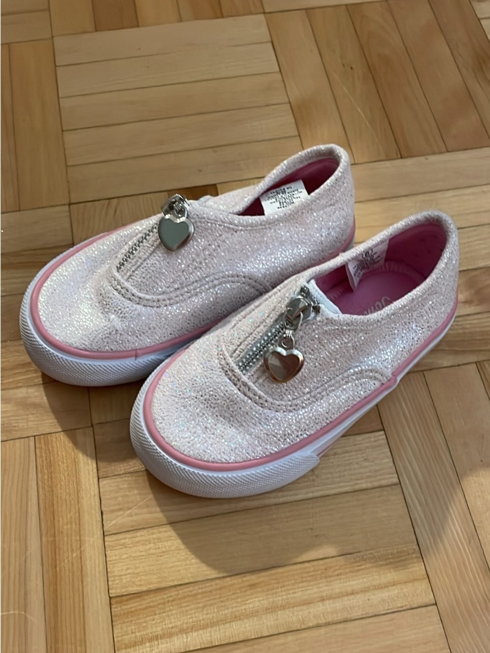 Tommy Bahama Girls Pink Glitter Slip-On Sneakers with Heart Charm